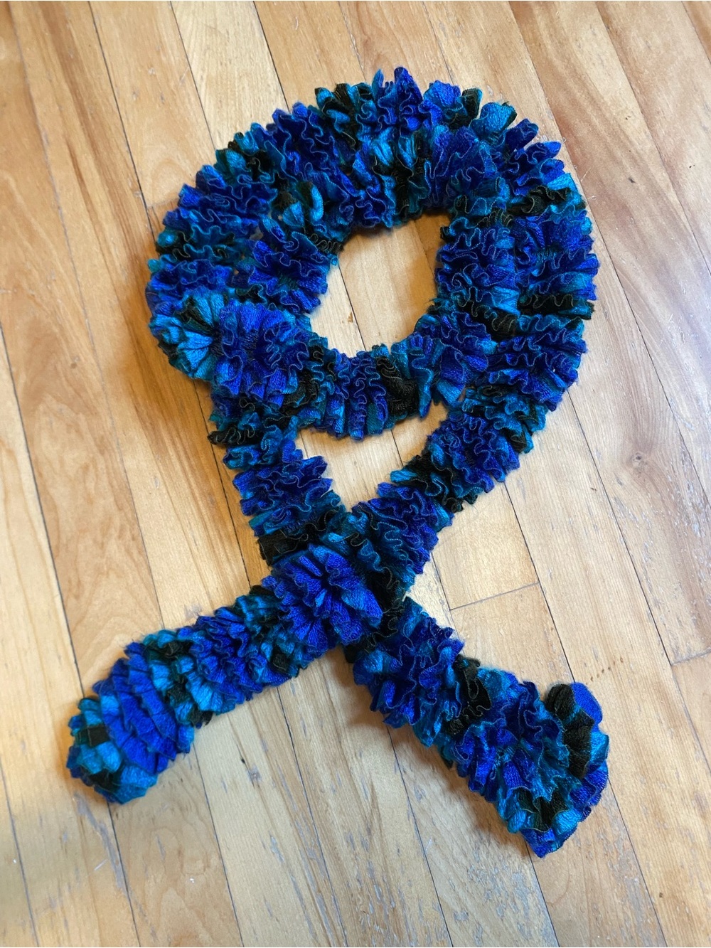 Blue & Black Ruffle Skinny Scarf Y2K